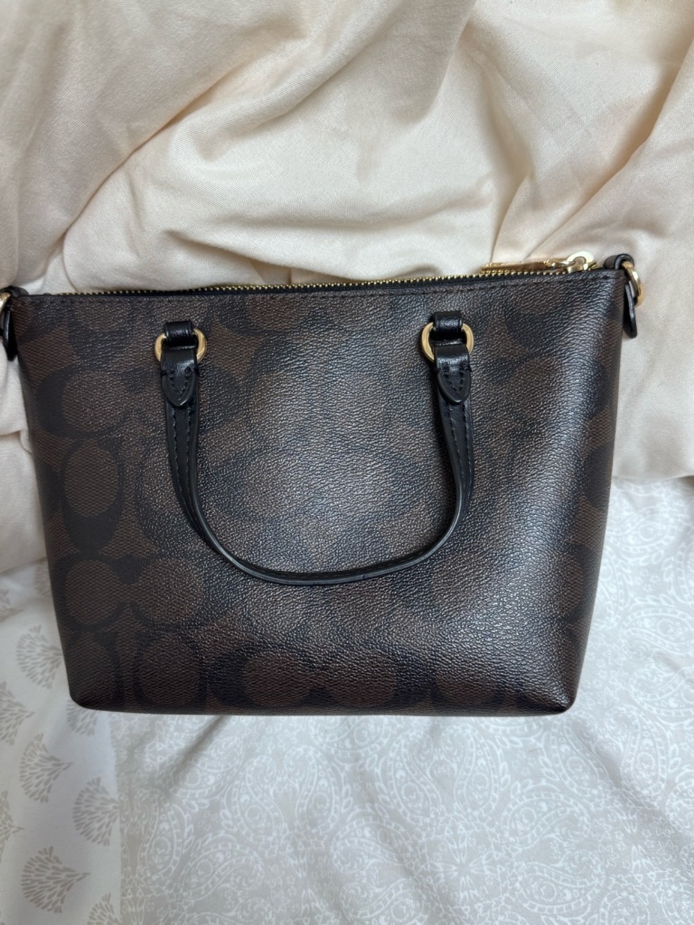 Coach Dark Brown Signature Crossbody Satchel with Black Trim - Picture 3 of 5